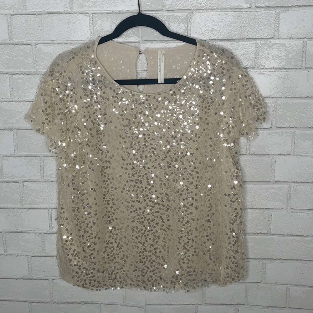 Anthropologie Sequin Short Sleeve Blouse
